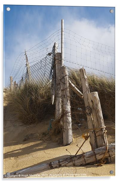 Landscape, Fence Posts, Desiccated, Sand dunes, Acrylic by Hugh McKean