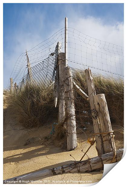 Landscape, Fence Posts, Desiccated, Sand dunes, Print by Hugh McKean