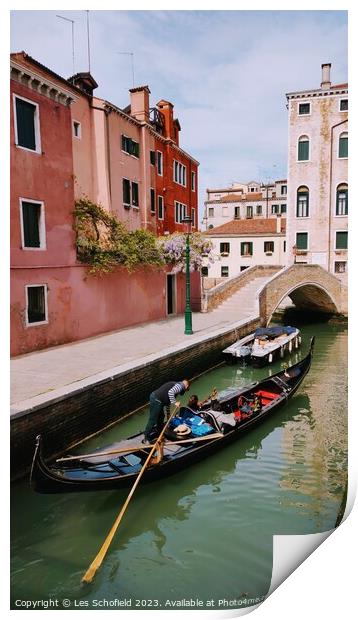 Gondola on the Venice canal  Print by Les Schofield