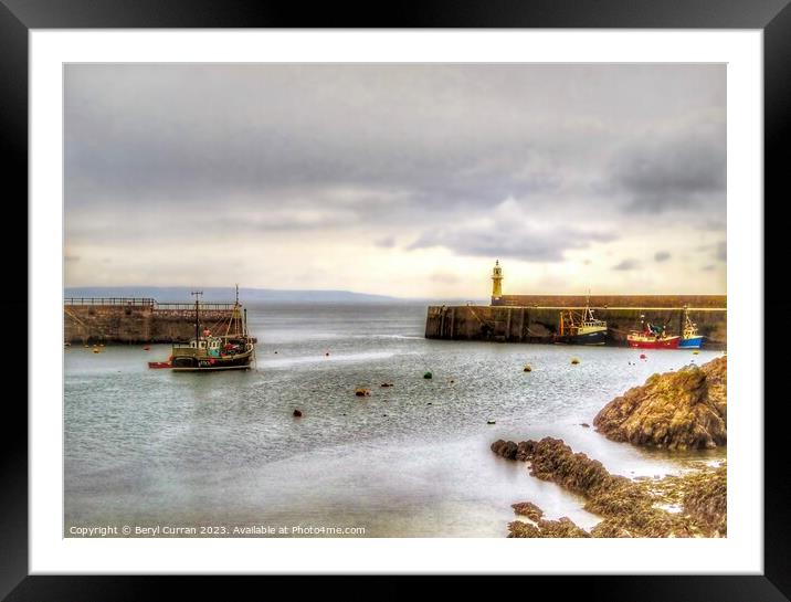 Brave Departure At Mevagissey Harbour  Framed Mounted Print by Beryl Curran