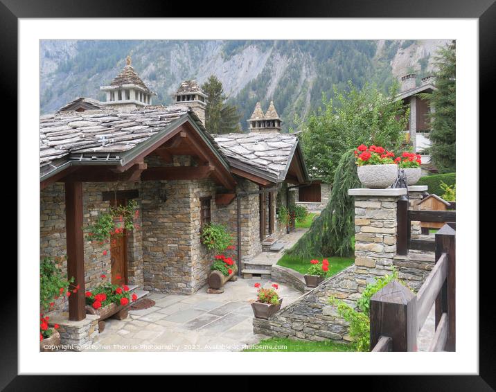 Alpine Charm: Italian Cottage and Geraniums Framed Mounted Print by Stephen Thomas Photography 