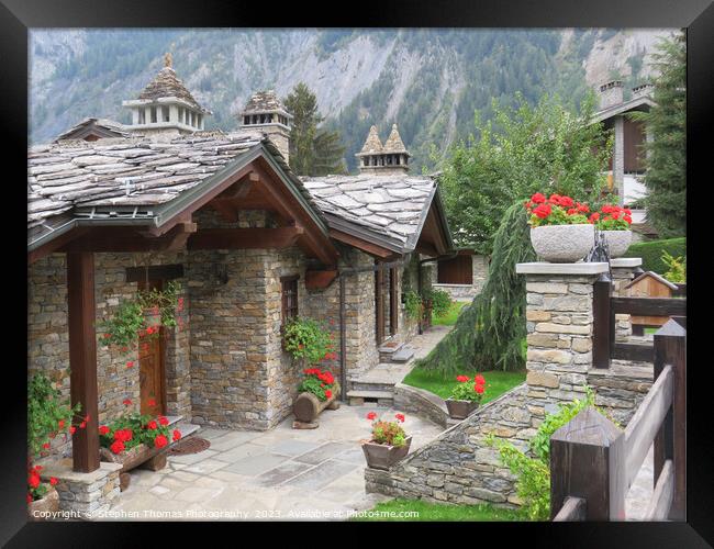 Alpine Charm: Italian Cottage and Geraniums Framed Print by Stephen Thomas Photography 