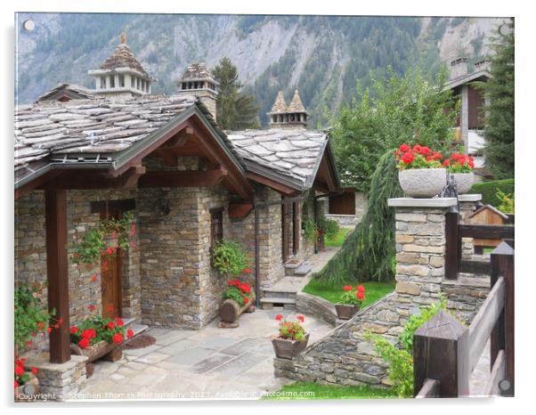 Alpine Charm: Italian Cottage and Geraniums Acrylic by Stephen Thomas Photography 