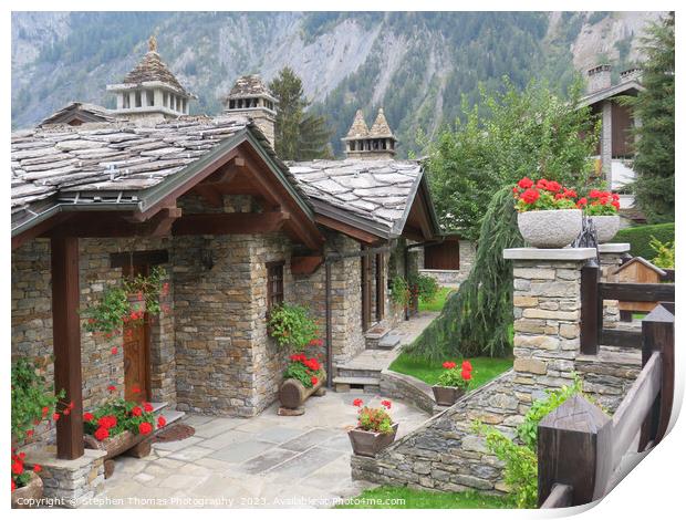 Alpine Charm: Italian Cottage and Geraniums Print by Stephen Thomas Photography 