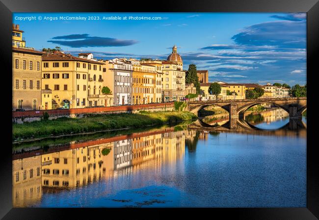 Golden hour on the Arno in Florence, Tuscany Framed Print by Angus McComiskey