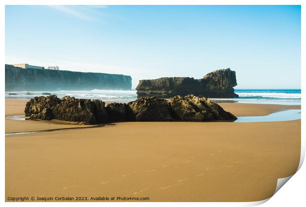 Beautiful beaches of fine sand and high, slender cliffs, one mor Print by Joaquin Corbalan