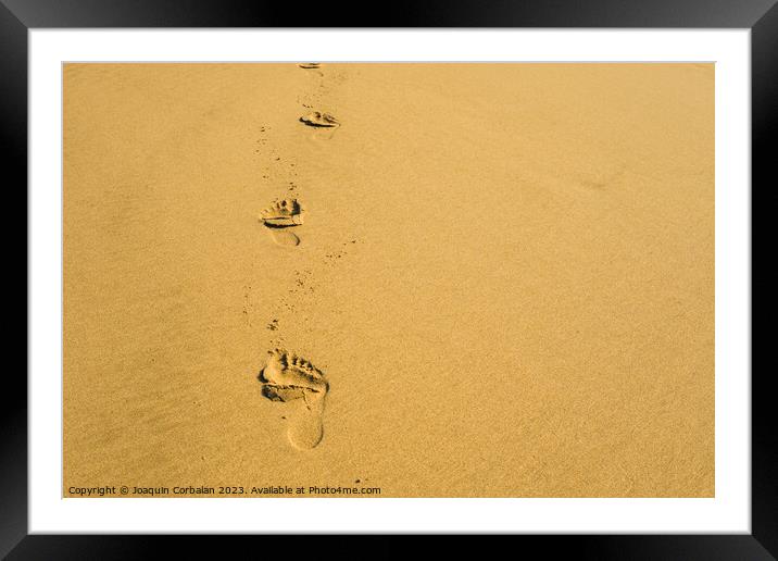 Shoreline, delicate footprints bear witness to a moment of caref Framed Mounted Print by Joaquin Corbalan