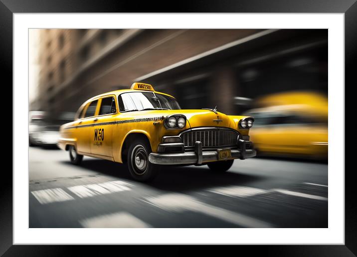 Classic Yellow New York Cab Framed Mounted Print by Picture Wizard