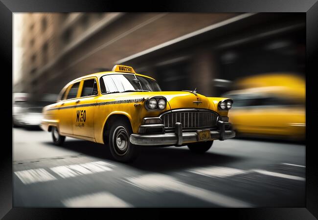 Classic Yellow New York Cab Framed Print by Picture Wizard