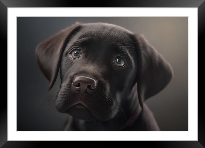 Black Labrador Pup Framed Mounted Print by Picture Wizard