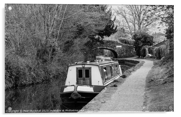 Monmouthshire and Brecon Canal Black and White Acrylic by Pearl Bucknall