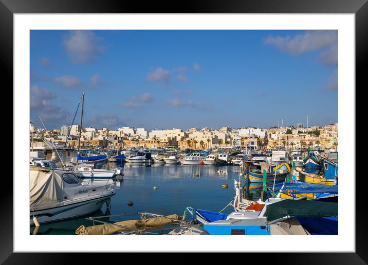 Port in Marsaxlokk Fishing Village in Malta Framed Mounted Print by Artur Bogacki