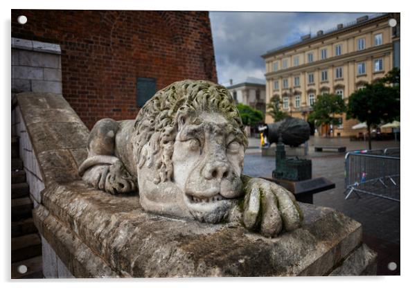 Guardian Lion Stone Sculpture in Krakow Acrylic by Artur Bogacki