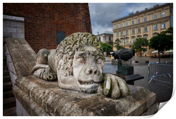 Guardian Lion Stone Sculpture in Krakow Print by Artur Bogacki