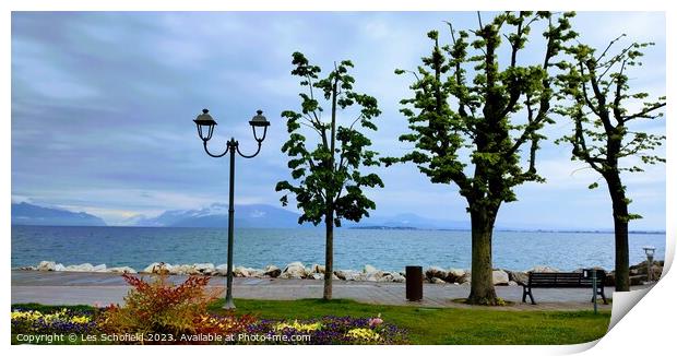 Idyllic Waterscape of Lake Garda Print by Les Schofield