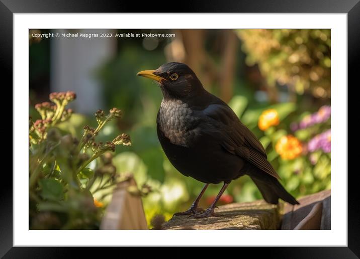 A blackbird in the garden that keeps order created with generati Framed Mounted Print by Michael Piepgras