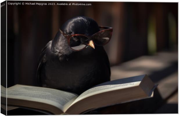A blackbird wearing sunglasses and reading a book created with g Canvas Print by Michael Piepgras