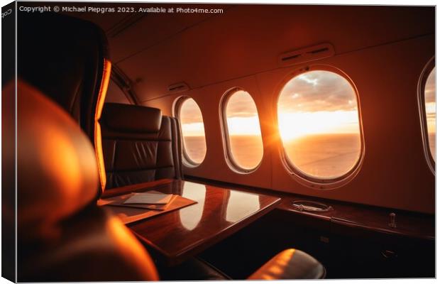 A first class area in a business jet with the sunset through a w Canvas Print by Michael Piepgras