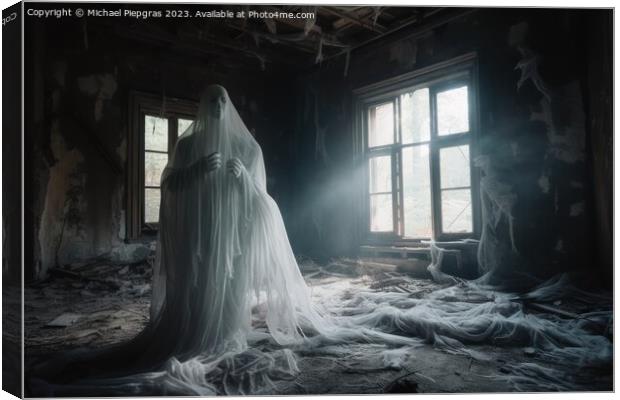 A ghostly apparition in an old run-down house created with gener Canvas Print by Michael Piepgras