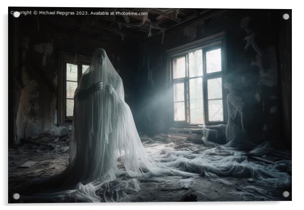 A ghostly apparition in an old run-down house created with gener Acrylic by Michael Piepgras