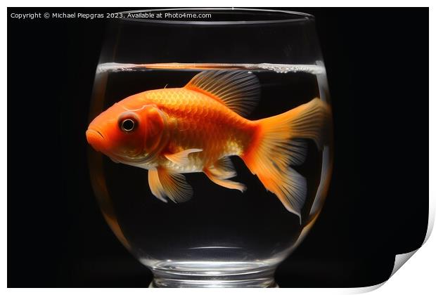 A goldfish swimming in a glass created with generative AI techno Print by Michael Piepgras