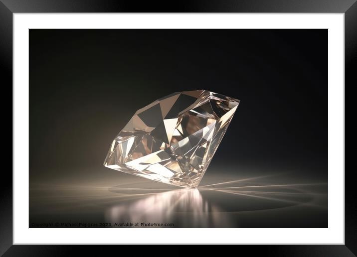 A large diamond on a light background with caustic light created Framed Mounted Print by Michael Piepgras