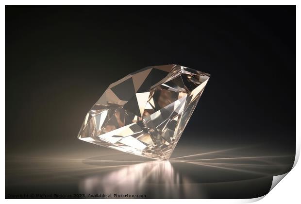 A large diamond on a light background with caustic light created Print by Michael Piepgras