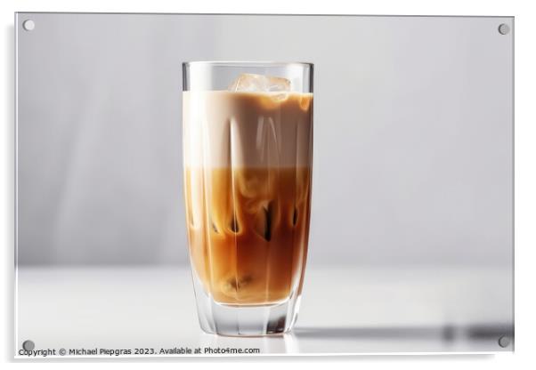 A latte macchiato in a glas on a white background created with g Acrylic by Michael Piepgras