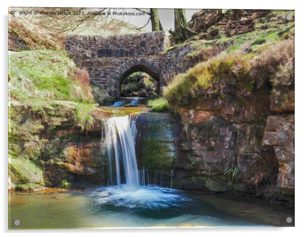 Majestic Three Shires Waterfall Acrylic by Andrew Heaps