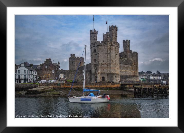 Caernarfon Castle and the Yacht Framed Mounted Print by Richard Perks