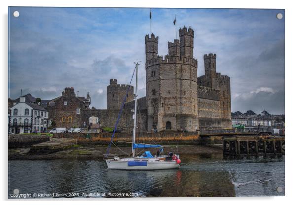Caernarfon Castle and the Yacht Acrylic by Richard Perks