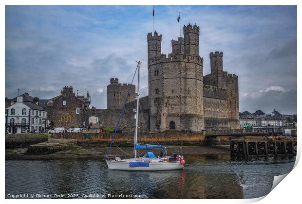 Caernarfon Castle and the Yacht Print by Richard Perks