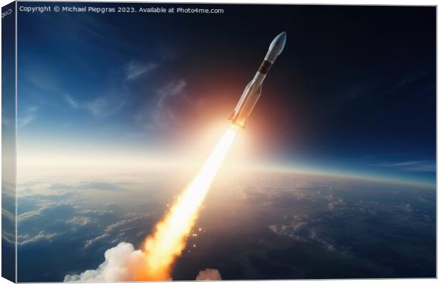 A modern rocket launching from earth created with generative AI  Canvas Print by Michael Piepgras