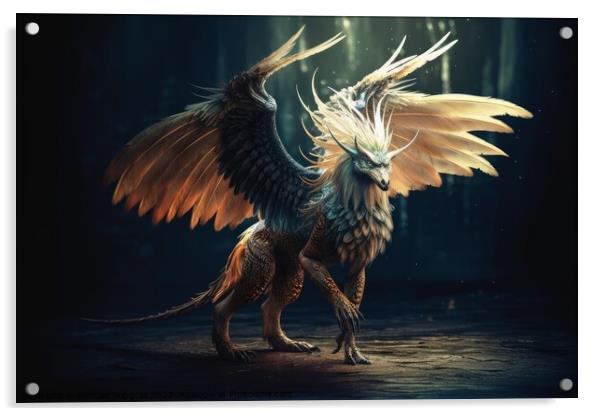 A mythical creature with wings created with generative AI techno Acrylic by Michael Piepgras