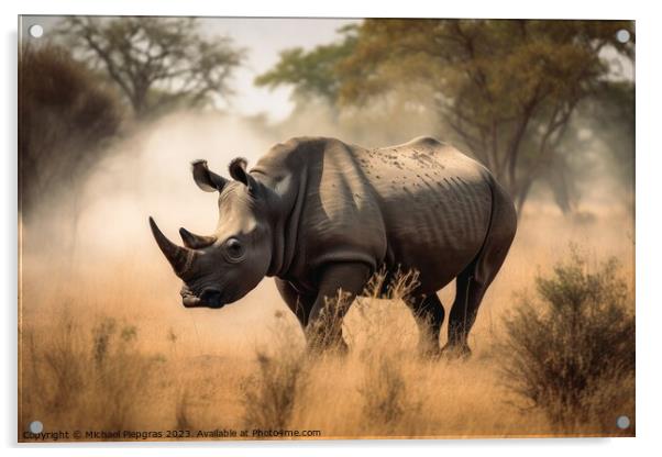 A rhino in the african savannah created with generative AI techn Acrylic by Michael Piepgras