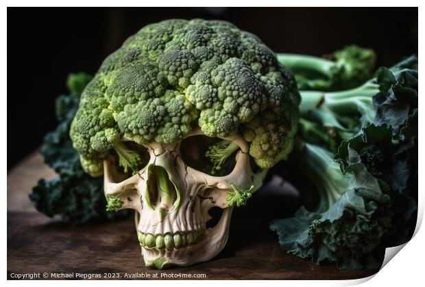 A skull made of broccoli created with generative AI technology. Print by Michael Piepgras