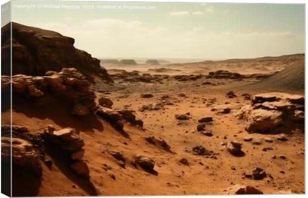 A stunning mars landscape during daytime created with generative Canvas Print by Michael Piepgras
