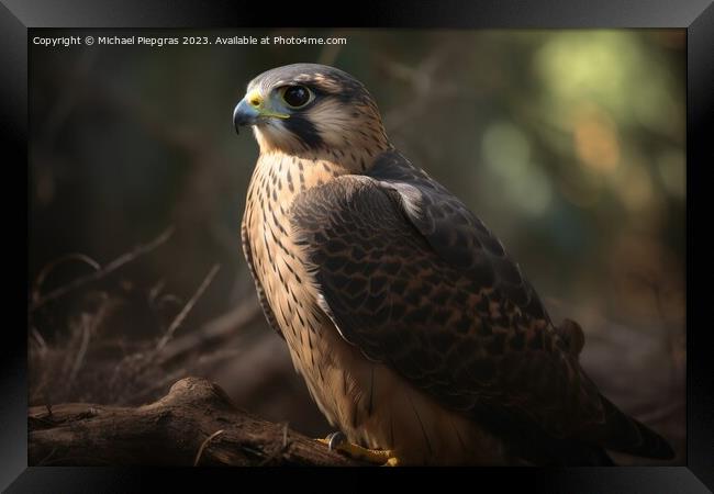 A wild falcon in a close up view created with generative AI tech Framed Print by Michael Piepgras