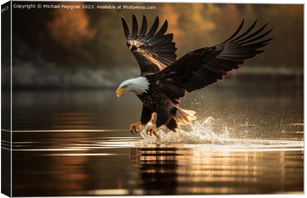 An eagle in flight catching fish from a lake created with genera Canvas Print by Michael Piepgras