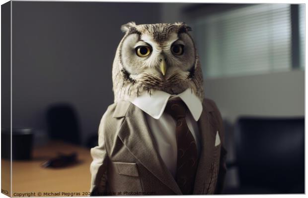 An Owl in a business outfit created with generative AI technolog Canvas Print by Michael Piepgras