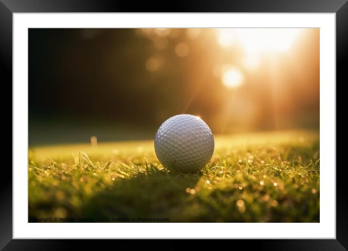 Close-up of a golf ball on the green created with generative AI  Framed Mounted Print by Michael Piepgras
