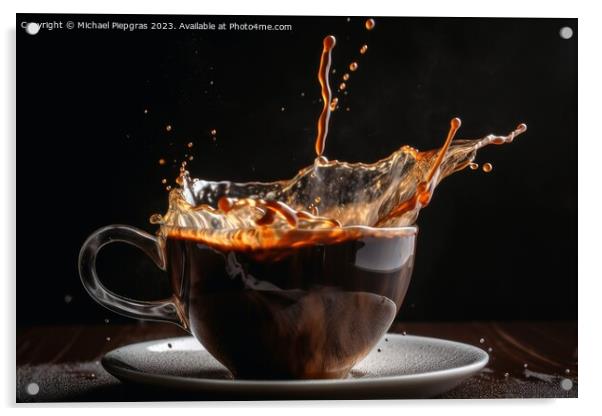 Coffee splashing in a coffee cup created with generative AI tech Acrylic by Michael Piepgras