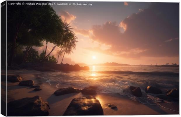 Dream beach at sunset in a tropical paradise created with genera Canvas Print by Michael Piepgras