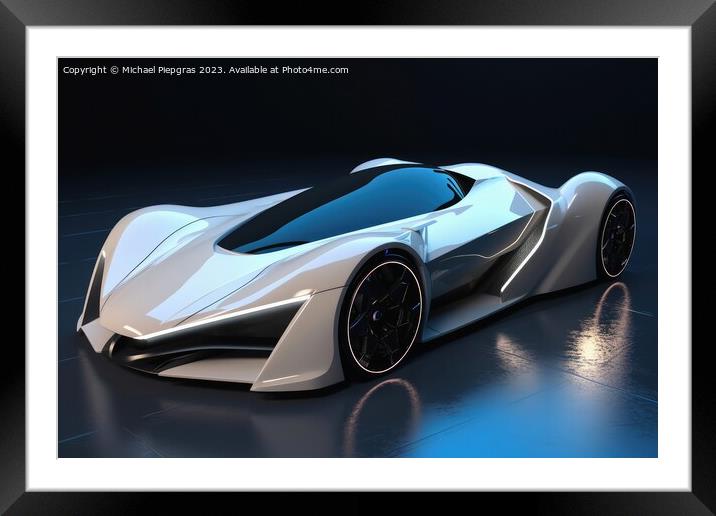 Futuristic luxury sports car created with generative AI technolo Framed Mounted Print by Michael Piepgras