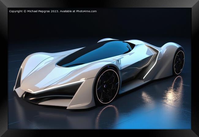 Futuristic luxury sports car created with generative AI technolo Framed Print by Michael Piepgras