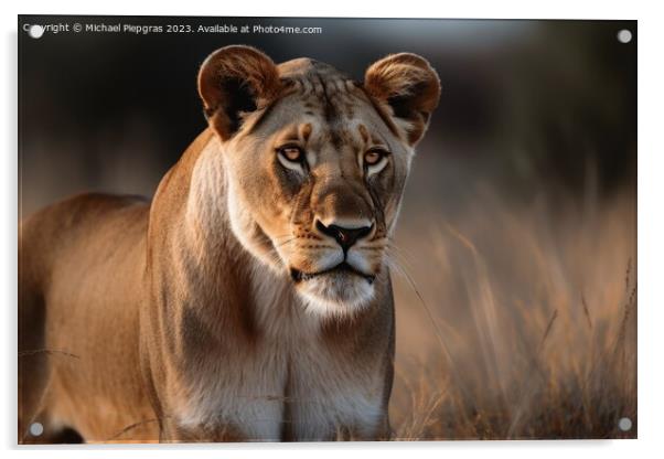 A beautiful lioness portrait created with generative AI technolo Acrylic by Michael Piepgras