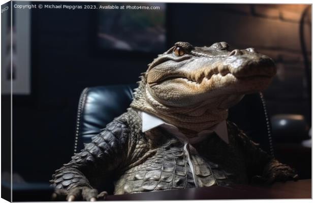 Portrait of a crocodile in a business suit office background cre Canvas Print by Michael Piepgras