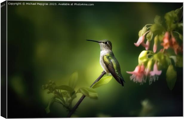 Portrait of a Green Hummingbird on a Flower created with generat Canvas Print by Michael Piepgras