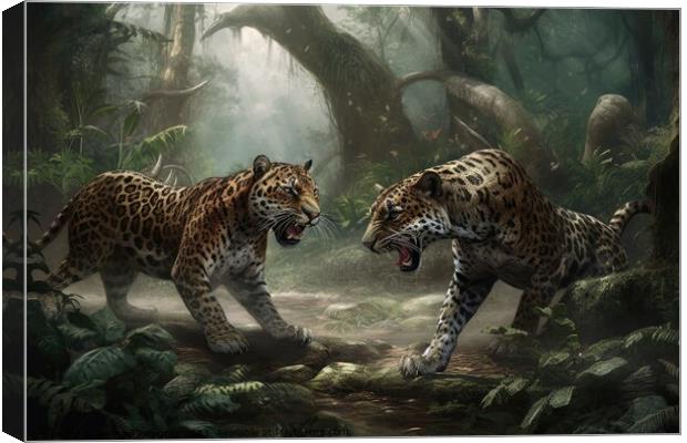Rumble in the jungle two beasts fighting created with generative Canvas Print by Michael Piepgras