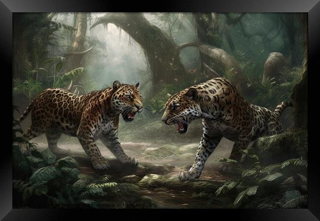 Rumble in the jungle two beasts fighting created with generative Framed Print by Michael Piepgras